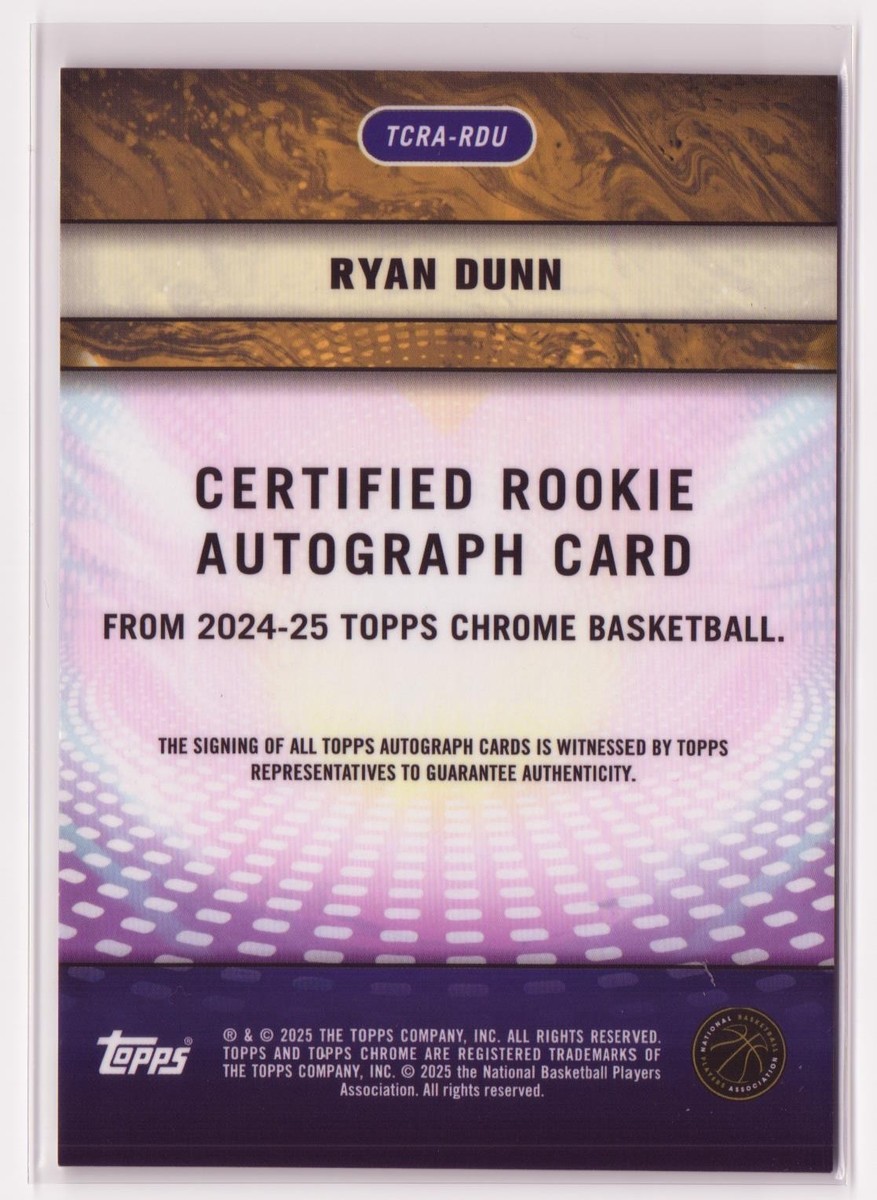 2024-25 Topps Chrome Certified Rookie Autographs Ryan Dunn #TCRA