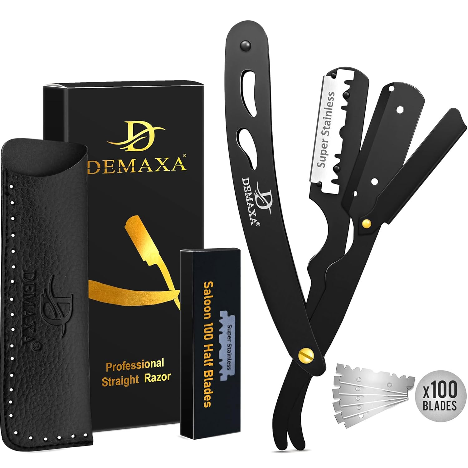 100 Straight Razor Blades with DEMAXA Shavette Adjustable Screw