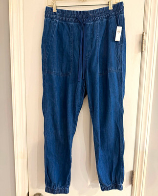Gap Women s Blue Medium Wash Denim Jogger Jeans M Drawstring Elastic Pockets