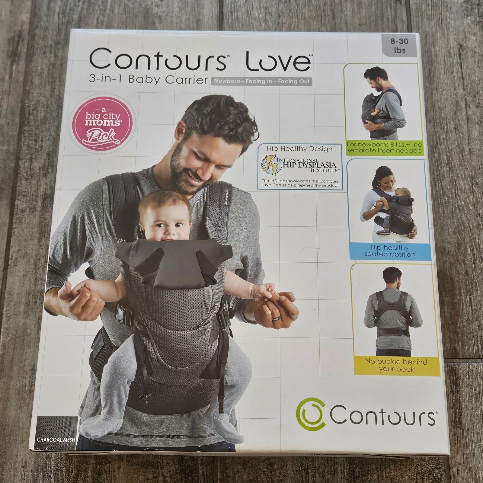 Contours Love 3-in-1 Baby Carrier Kids 8-30 lbs Charcoal Mesh Hip-Healthy Design