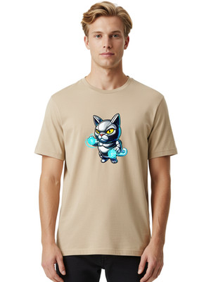 Cyber-Cat Mens Graphic Tee, 100% Cotton, Casual Summer Wear