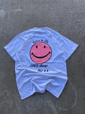 Screen Stars Best Shirt Mens M Wh Christian Smile Phil 4:4 Pink Smiley Graphic