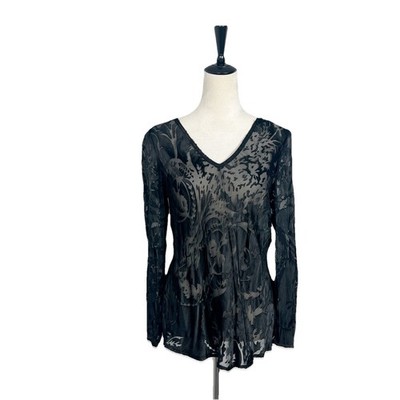 Carole Little Velvet Black Burnout Blouse Womens Whimsigoth Sheer Vamp Witchy 6
