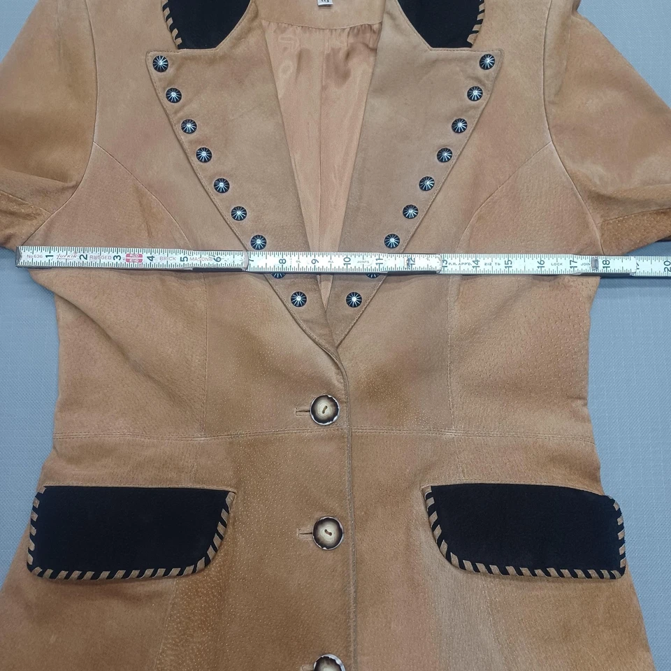 Scully Coat Women 10 Long Suede Leather Western Duster Concho Button Black Trim - Image 4 of 4