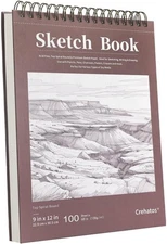 Crehatos 9" x 12" Sketch Book, Top Spiral Bound Sketch Pad, 100 Sheets 68lb/100g