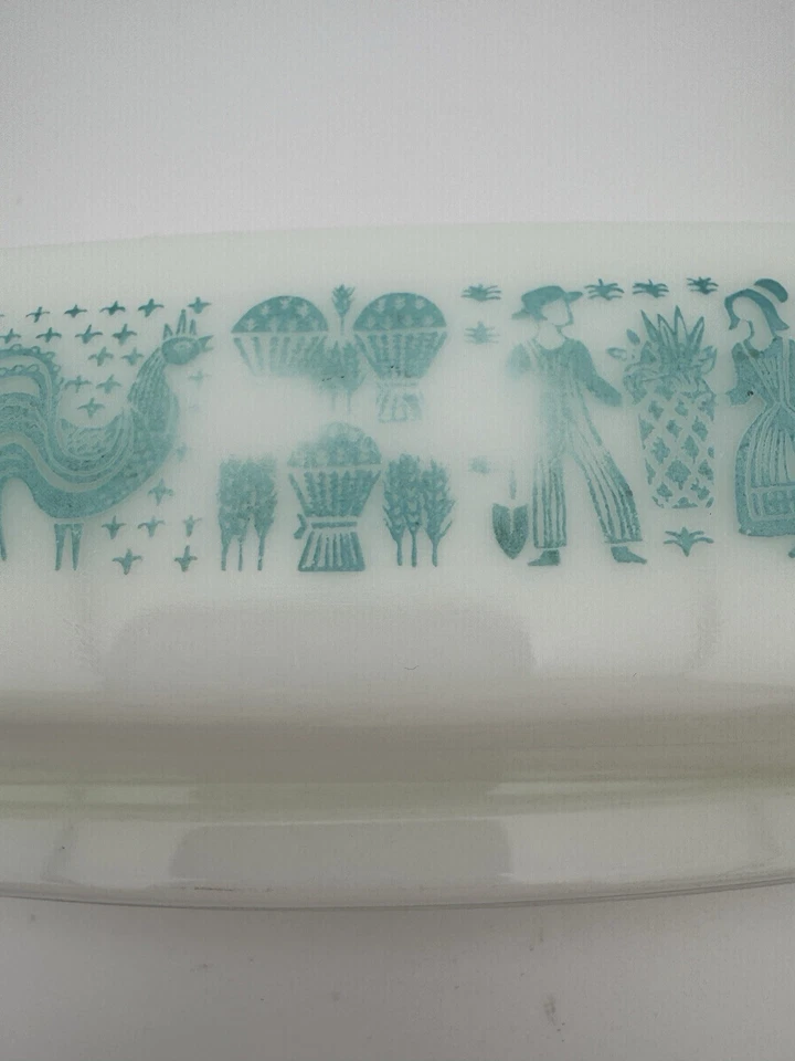 Pyrex Vintage Amish Butterprint Butter Dish Turquoise Blue On White with Lid - Image 2 of 4