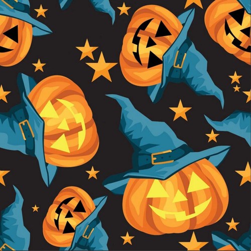 Halloween Smiling Pumpkins Jack o Lantern on Black 100% Cotton - 第 4/5 張圖片