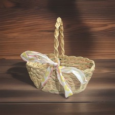 Vintage White Wicker Basket - With Baby Chic Bow Perfect For Spring/Easter