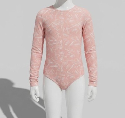 MM6 Maison Margiela Toddler Girls Pink Logo Round Neck Bodysuit One-Piece Size 4