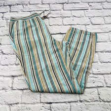 J Jill Linen Blend Wide Leg Pants M Tall Striped Drawstring Waist loose Comfort