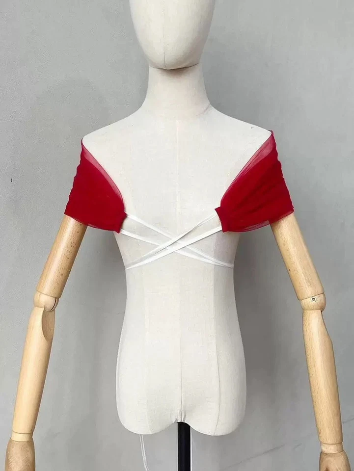 Chaqueta de boda de tul bolero de hombro sin tirantes mantón envolvente nupcial para novia ~ Foto 4 de 4