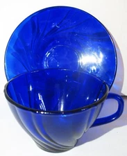 Lot of 4 Rivage Cobalt by Verico Duralex Made in France Glass Cup + Saucer Sets