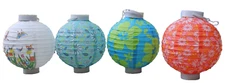 4 Battery-operated, Assorted Designs Chinese/japanese Paper Lanterns 8" Diameter