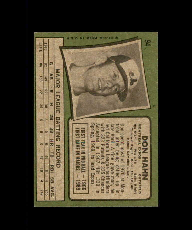 1971 TOPPS BASEBALL CARD MONTREAL EXPOS 94 DON HAHN eBay