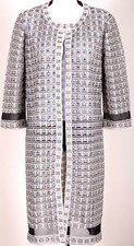 ST.JOHN Women's Knit Beige Metallic Silver Black Studs Topper Long Jacket Sz 12