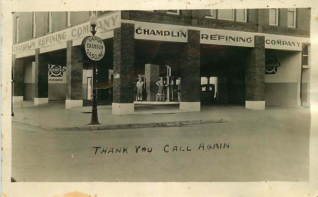 Real Photo Postcard Champlin Refining Co. Gas Station circa 1930