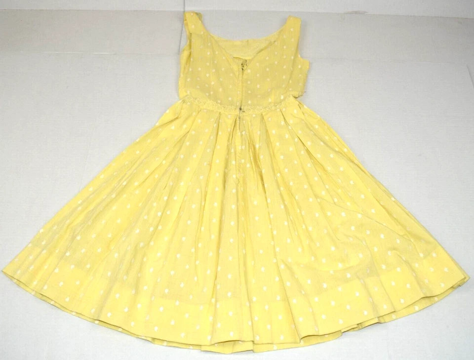 Vestido de verão vintage tamanho S anos 50 gota de limão amarelo branco bolinhas ajuste e alargamento - Imagem 2 de 4