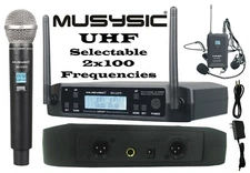 MUSYSIC 2x100 Channels UHF Wireless Handheld Lapel Headset Microphone MU-U2F5-HL