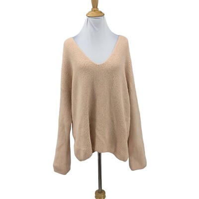 Treasure & Bond Ribbed V Neck Sweater Womens M Medium Pink Oversized Slouchy
