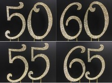 4.5 In. High 50, 60, 65 Gold Tone Numbers Rhinestone Birthday Party Cake Topper