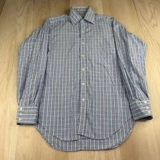 Vintage Turnbull & Asser Mens Blue Plaid Button Up Classic Shirt Size 15.5-39cm