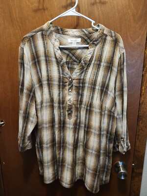 Dress Barn Size 18/20 Brown and Tan Plaid Top