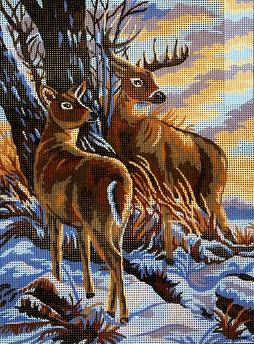 Needlepoint Painted Canvas Gobelin Deers. 16"x20" 10419 by Collection D'Art