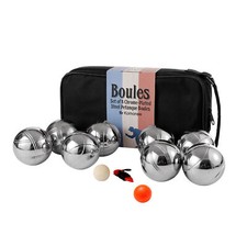 Komonee 8 Boules Pétanque Bowls Set Luxury Polished Chrome Stainless Steel Balls