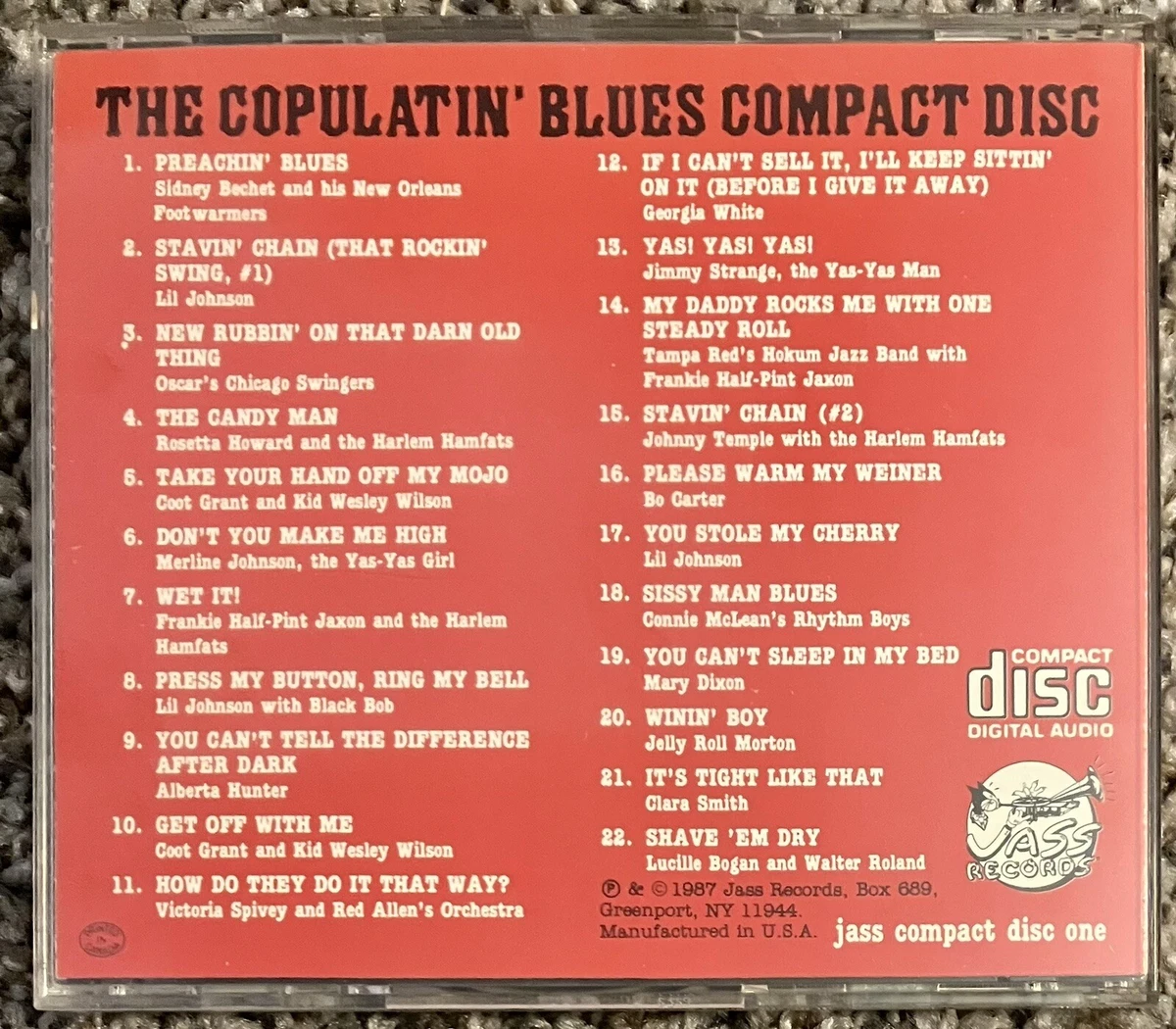 The Copulatin' Blues Compact Disc (CD) Blues, Jass Records, J-CD-1
