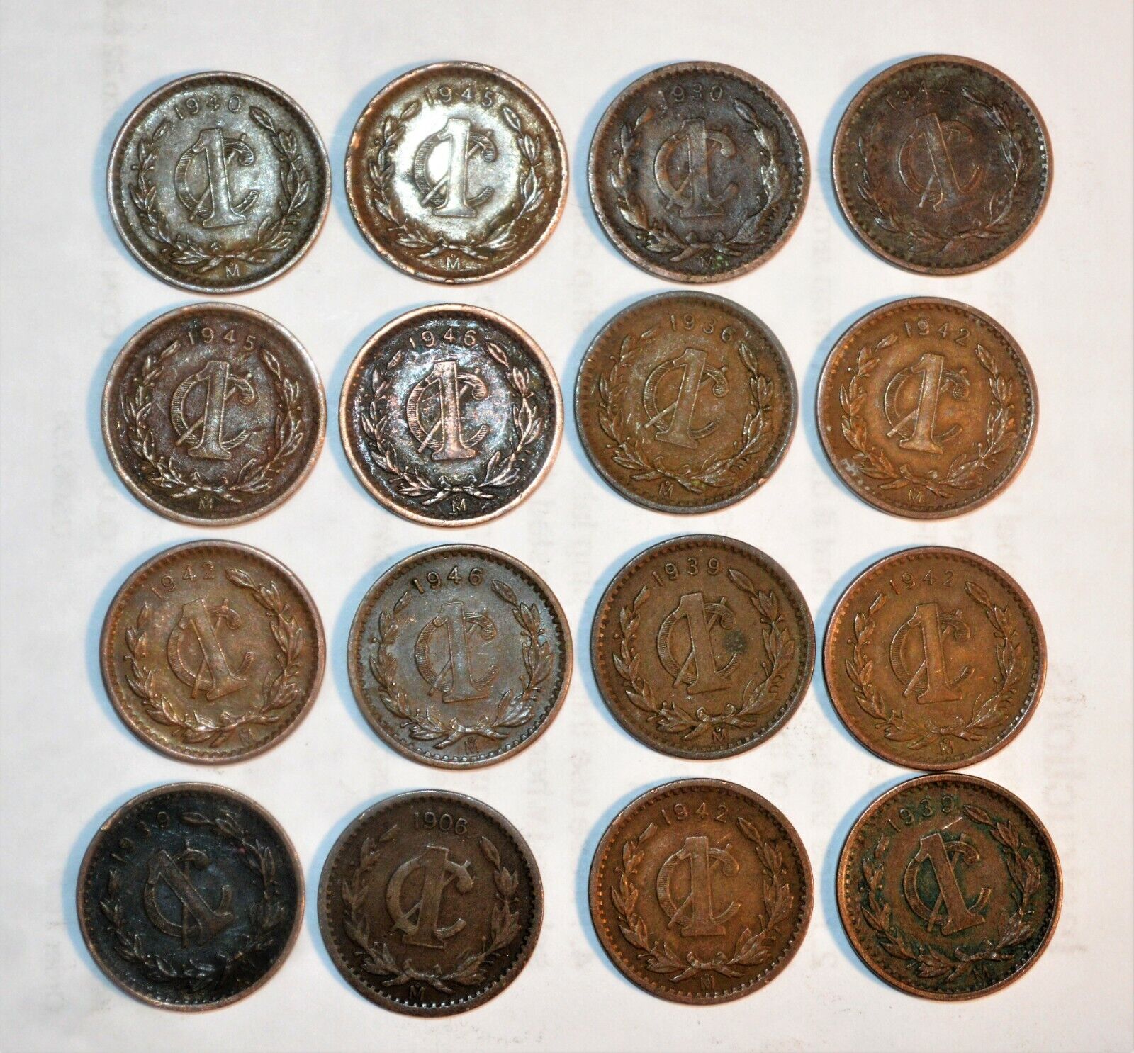 OLD MEXICAN COIN LOT F Mexico 16 EXCELLENT 1906 - 1948 UN CENTAV