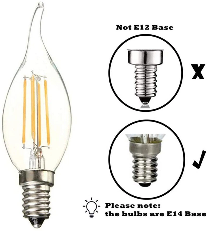 E14 4W 6W Dimmable LED Candle Filament Night Light Bulbs Edison Screw SES Lamps - Image 2 of 4