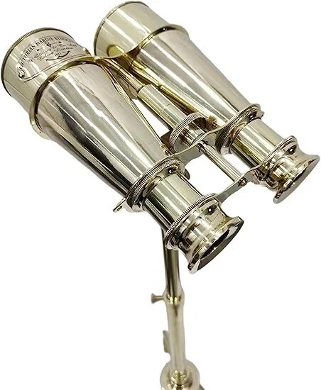 Mesa Náutica Decorativa Brillante Binocular Sobre Soporte Trípode Ajustable Totalmente Latón Foto 2 de 4
