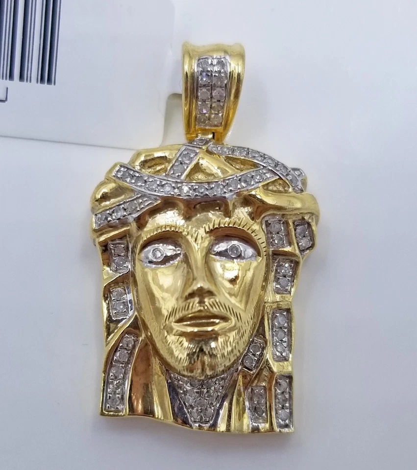 Colgante con dije de cabeza de Jesús de oro amarillo real de 10 quilates diamante genuino  Foto 2 de 4