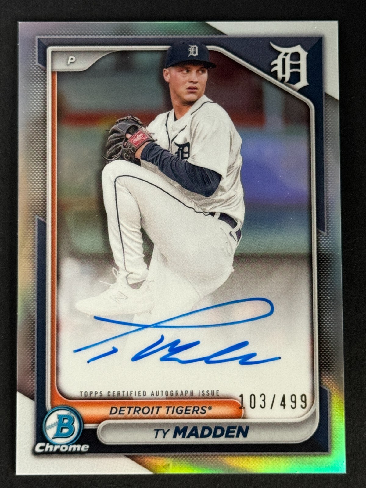 2024 Bowman Chrome Ty Madden Refractor Auto #CPA-TM /499 - Detroit Tigers