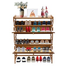 Rattan Shoe Cabinet 2 Flip Drawers Shoe Rack Storage Organizer for Entryway Home