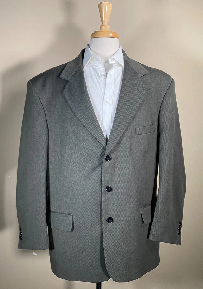 JOHN HENRY Wool-Blend Suit 44R Jacket 34x31 Pants 2-Button Green Twill Lined - Image 2 of 4