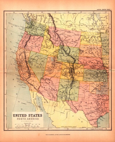 1927 Antique WESTERN UNITED STATES Original Map T.B. Johnston Chambers W. Coast