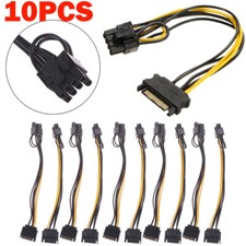 10x 15-pin SATA Male to 8-pin 6 2 PCI-E PCI Express Power Adapter Cable 8"