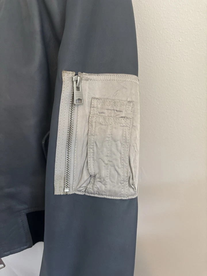 Chaqueta Bomber Allsaints Wells Cuero Recortado Talla 4 Nueva Con Etiquetas Foto 4 de 4