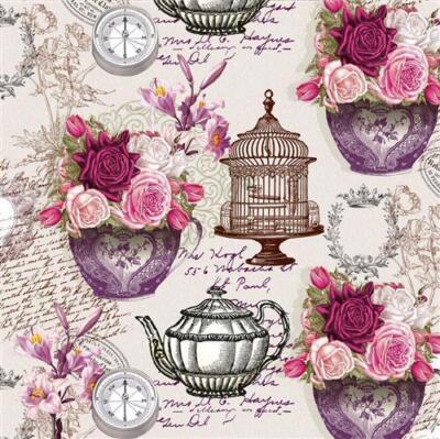 20 Servietten Vintage Lorraine Rosen an Elemente Serviettentechnik Kanne 33x33cm