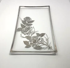 MCM Silver Overlay Relish Tray 14“ X 8“ 1940S Beautiful Rose Climbing Vine READ