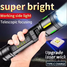 Rechargeable LED Flashlight Tactical Super Bright Torch Zoomable w/ Work Lights