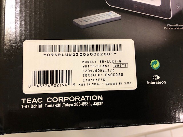 Teac SR-LUXi TableTop Audio LAMP 30-PIN iPod Dock FM