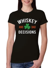 Whiskey And Bad Decisions Clover Womens Slim Fit Junior Tee