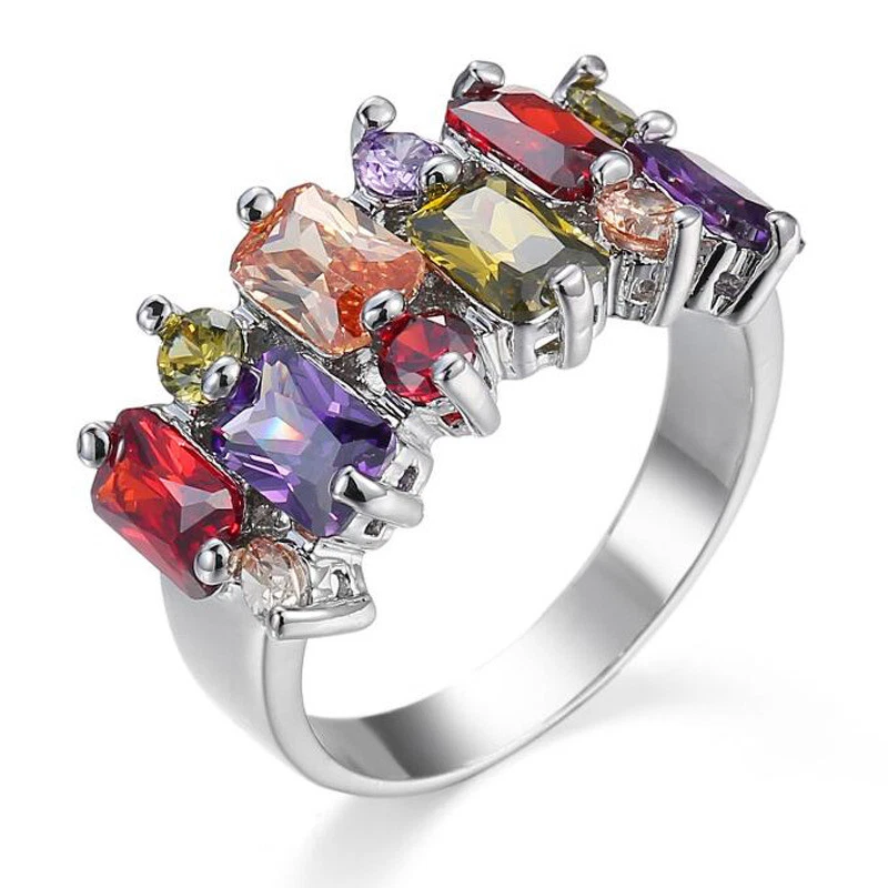 Anillo Arco Iris Místico Morganita Peridoto Amatista Granate Gema Plata Mujer Talla 6-10 Foto 2 de 4