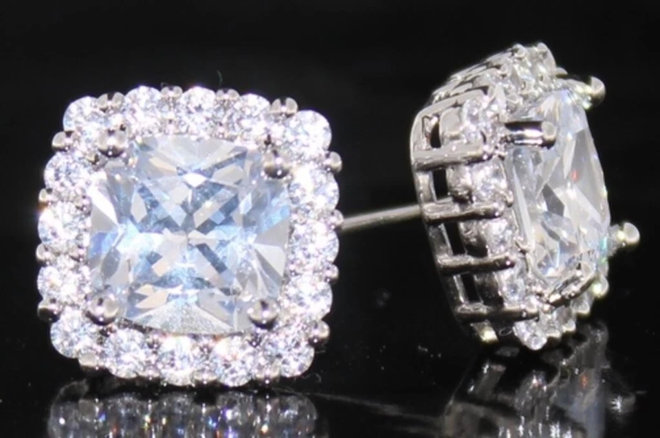 靠垫切割 4.50 克拉白色黄玉耳环 描述 铑覆盖黄铜 — 第 2/2 张图片