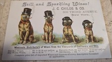 TARJETA COMERCIAL VICTORIANA VINOS TRANQUILOS Y ESPUMOSOS J C NIÑOS VESTIDOS PERROS FUMANDO NYC