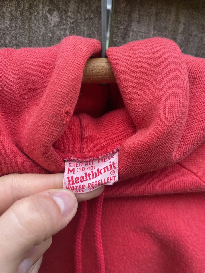 Moletom com capuz vintage 50s 60s Healthknit vermelho algodão tamanho médio feito nos EUA - Imagem 4 de 4