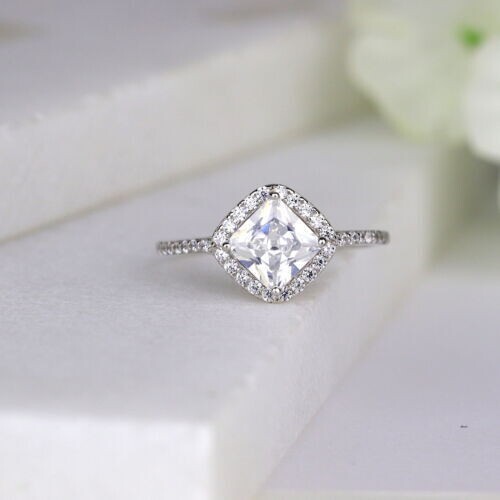 2 Ct Princess Moissanite Halo Engagement Ring Gift 925 Sterling Silver