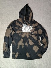 Fruit Of The Loom Black Bleach Dyed Hoodie Sweatshirt Size Small Cow-abunga 